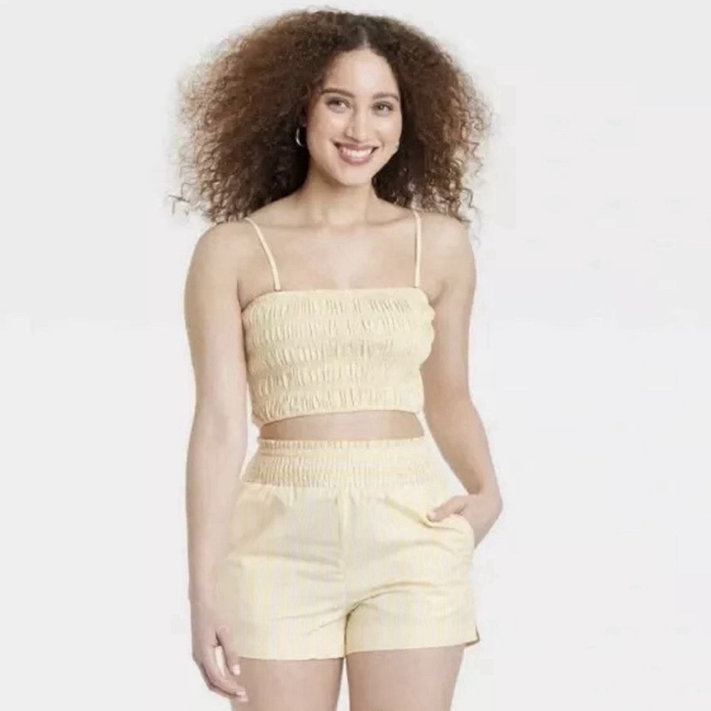 Yellow Smocked Crop Top and Shorts Set